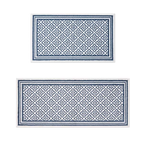 Isla 2-Tone Dusty Navy/Ivory 2 ft. x 5 ft. Geometric 2-Piece Area Rug Set