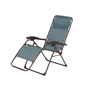 Mix and Match Dark Taupe Folding Zero Gravity Steel Outdoor Patio Sling Chaise Lounge Chair in Conley Denim Blue