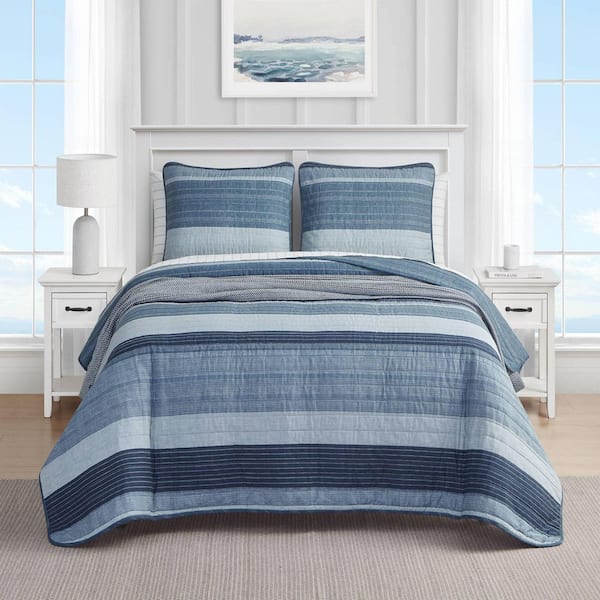 Nautica Mieola 3-Piece Navy Blue Striped Cotton Full/Queen Comforter Set  201844 - The Home Depot