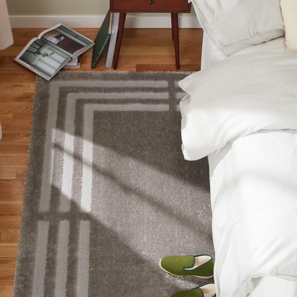 Everyday Cloud Shag Plush Border Grey 8 ft. x 10 ft. Area Rug