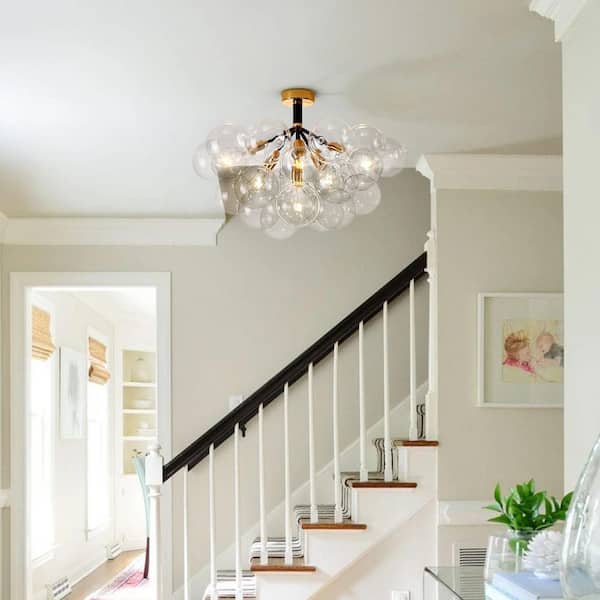 Y'INSP 24.8 in. 6-Light Black Modern Semi-Flush Mount With Clear