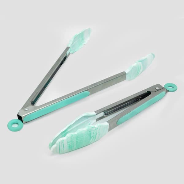 ExcelSteel 9 & 12 Stainless Steel Marble Teal Silicone Tong w/Handle 034  - The Home Depot