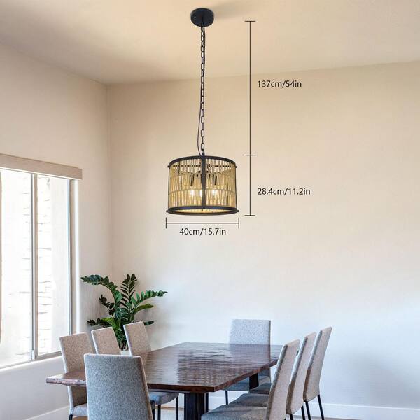 OUKANING 15.7 in. 25 -Watt 4-Light Black Hand-Woven Rope