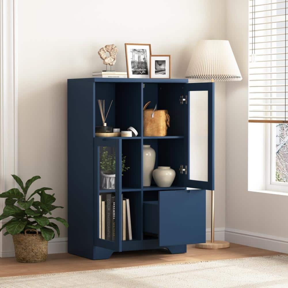 Blue MDF Accent Storage Cabinet with Glass Doors, Drawer and Adjustable Shelves price history on PriceWatchPro