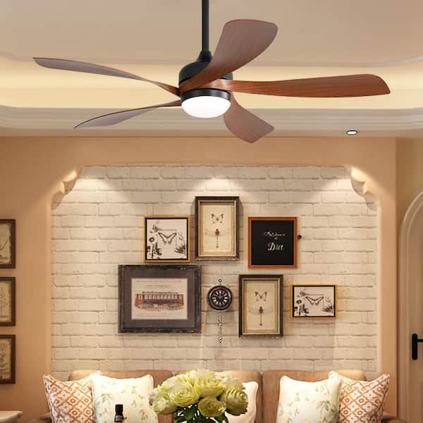 46 in. Black and Brown Downrod Mount Standard Outdoor Smart Ceiling Fan with Integrated LED Light, App/Remote Included