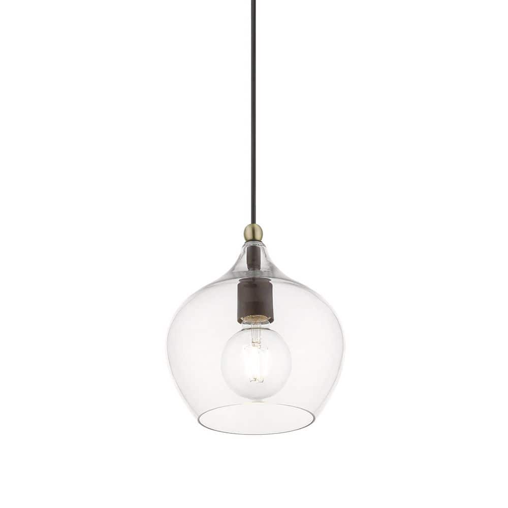 Aldrich Clear Glass 8" Bronze & Antique Brass LED Pendant