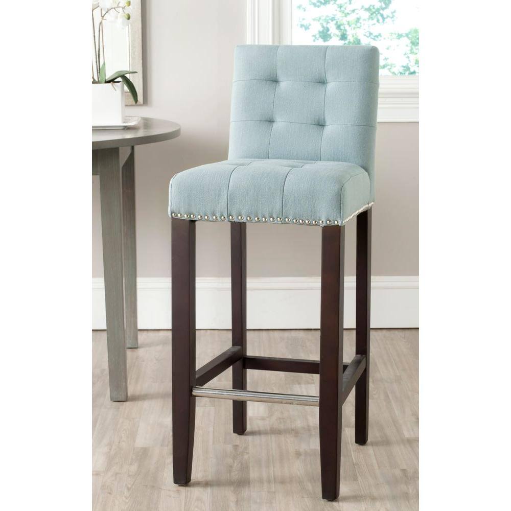 Sky Blue Transitional Bar Stool with Espresso Birch Wood Legs