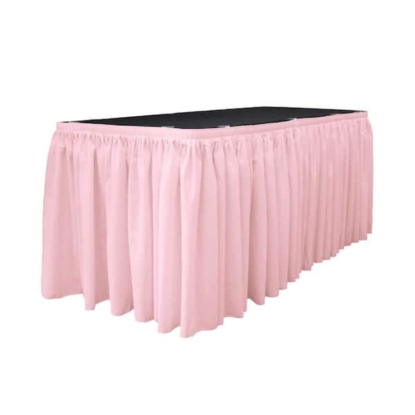 LA Linen 17 ft. x 29 in. Long Light Pink Polyester Poplin Table Skirt with 10 L-Clips