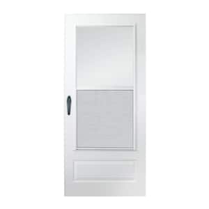 200 Series 30 in. x 80 in. White Universal 3/4 Light Mid-View Aluminum Storm Door with Black Handleset