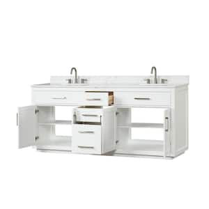 80 White Freestanding Modern Solid Wood Bathroom Vanity with Double Sink, White Quartz Top, Cabinet,3 Drawers,Countertop