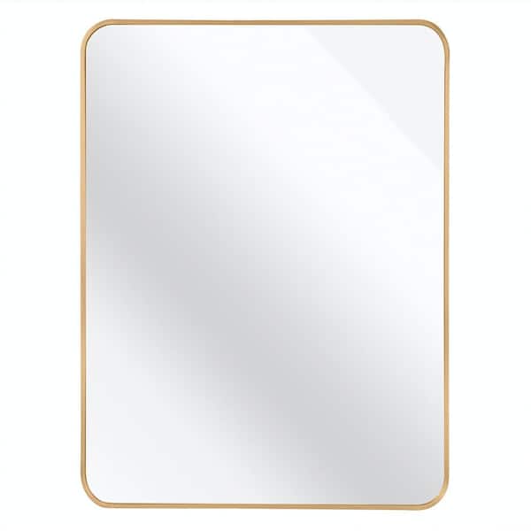 GQB 30 in. W x 40 in. H Rectangular Wall Mounted Brushed Aluminum Frame Bathroom Vanity Mirror in Gold