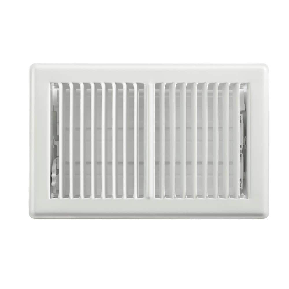 6 in. x 10 in. White Steel 2-Way Floor Register