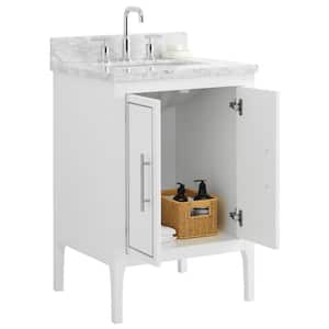Exeter 24 in. W x 21 in. D x 34 in. H Single Sink Bath Vanity in White with Carrara Marble Top and Ceramic Basin
