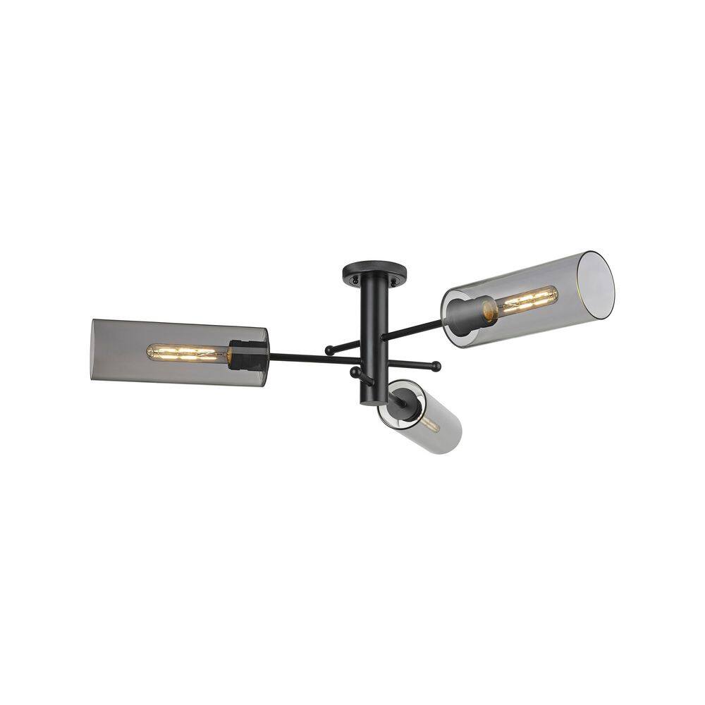 Crown Point 39.25 in. 3-Light Matte Black Industrial Flush Mount with Smoked Glass Shade price history on PriceWatchPro