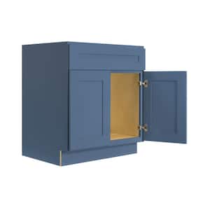 Lancaster Blue Plywood Shaker Stock Assembled Sink Base Kitchen Cabinet with Soft Close Doors 30 in. W x 24 in. D
