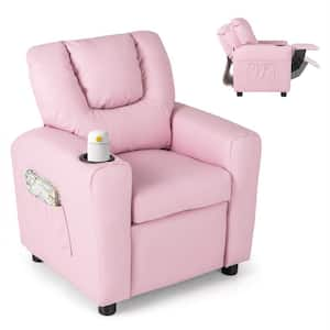 Pink Kids Recliner Chair with Cup Holder & Side Pocket Adjustable Backrest Footrest