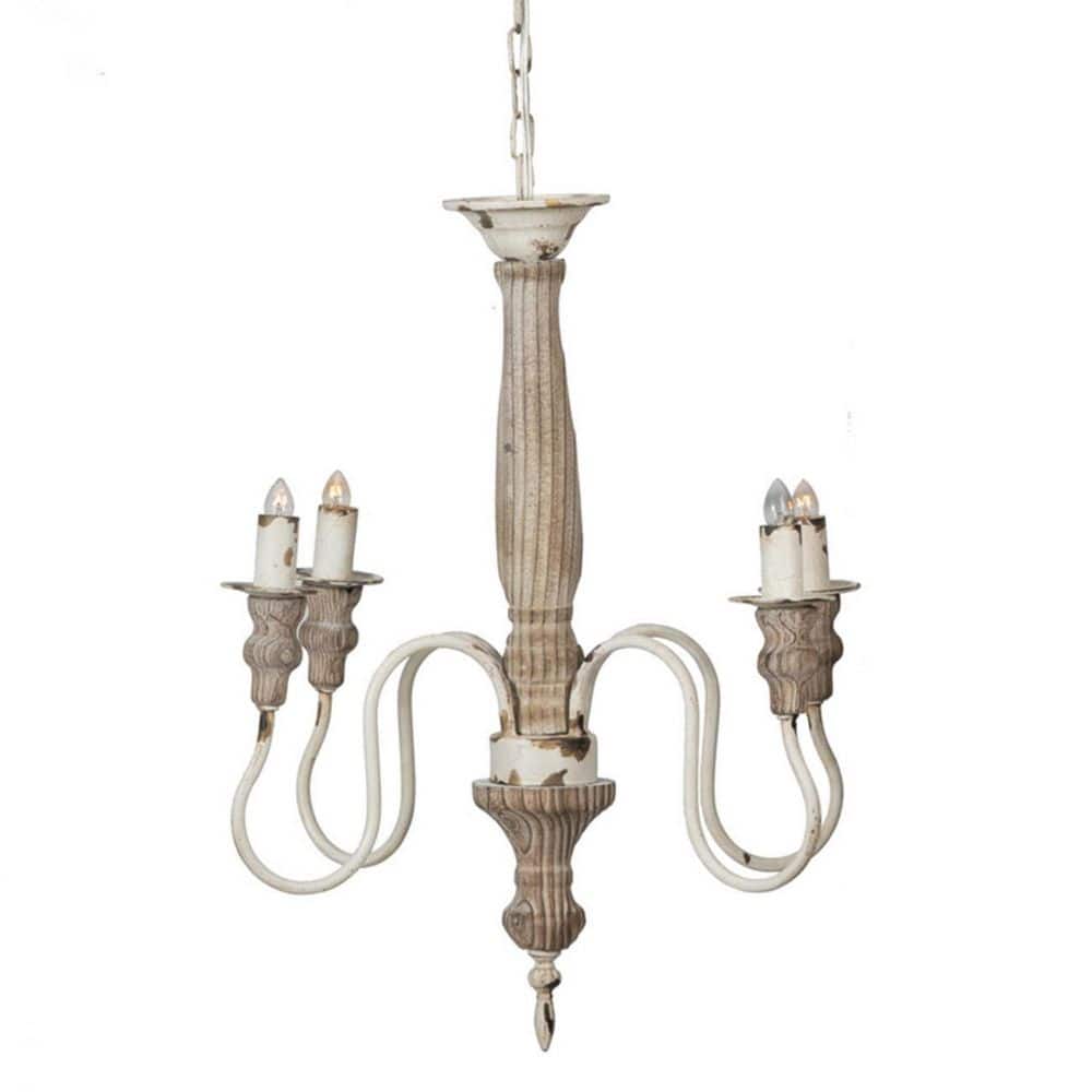 Farmhouse 4-Light White Wood and Iron Linear Chandelier for Kitchen Island Dining Room with No Bulbs Included price history on PriceWatchPro