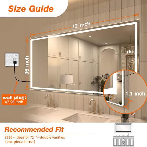 Luma Pro 72 in. W x 36 in. H Rectangular Frameless LED Light Dimmable Anti-Fog Wall Bathroom Vanity Mirror