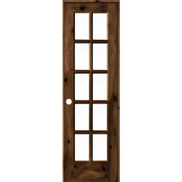 Krosswood Doors 24 in. x 80 in. Knotty Alder Right-Handed 10-Lite Clear Glass Red Mahogany Stain Wood Single Prehung Interior Door