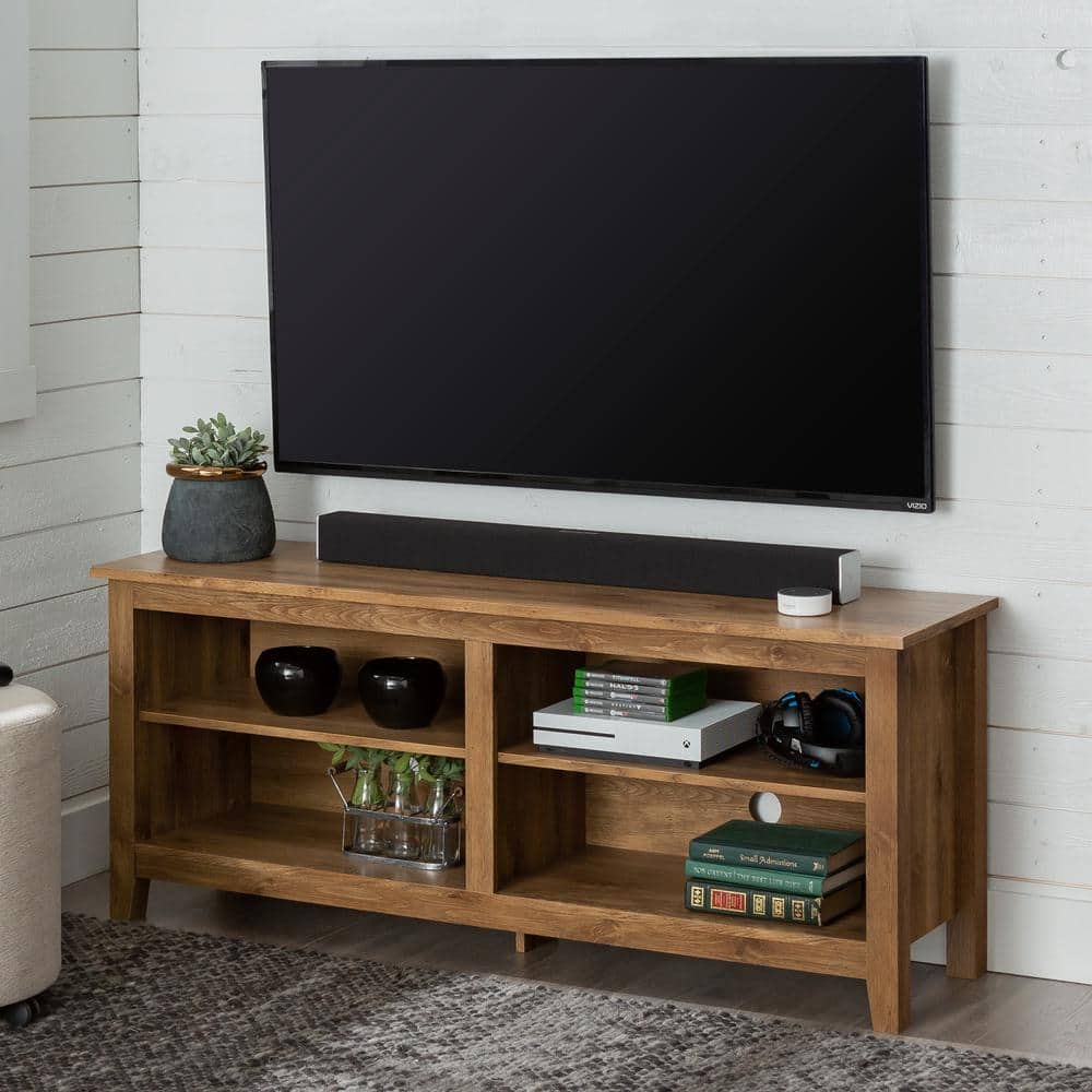 Classic Barnwood 58" Transitional TV Stand with Adjustable Shelving