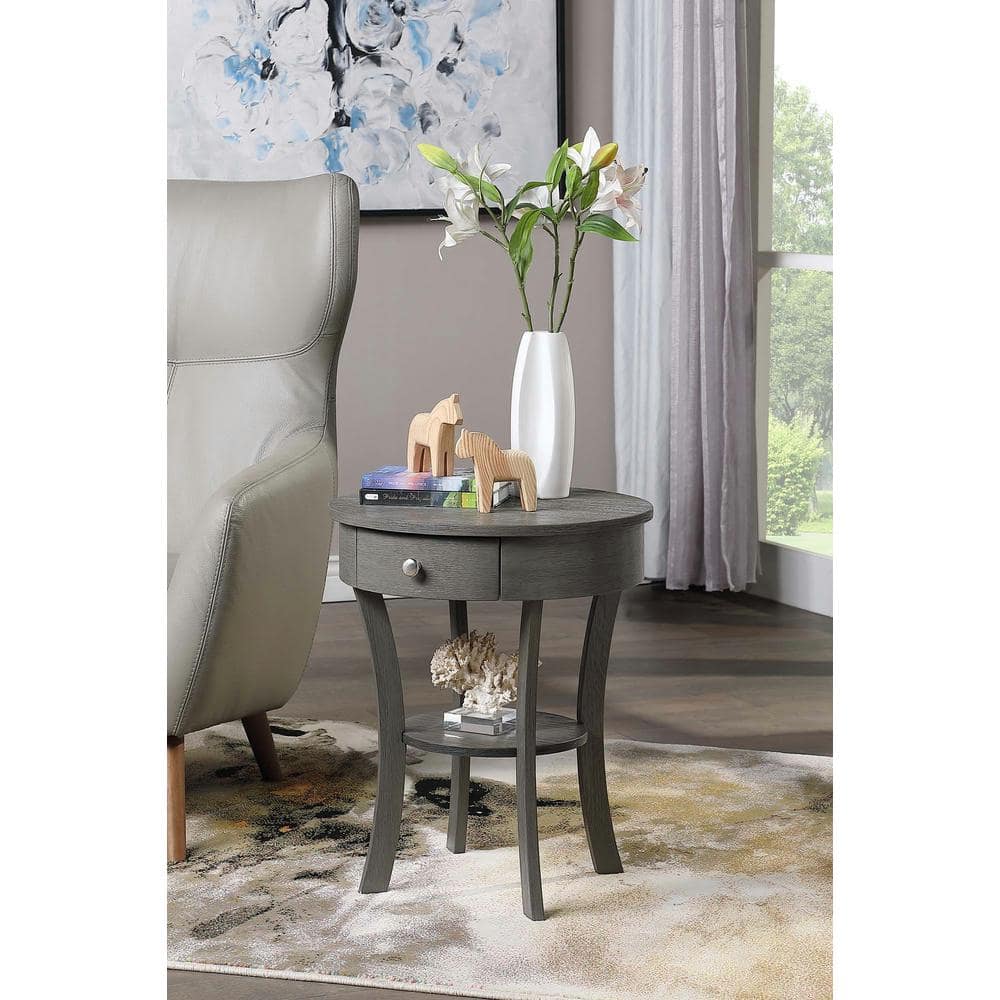 Elegant Round 20'' Wood & Metal End Table with Storage
