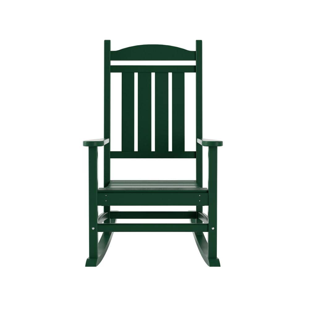 Laguna Traditional Dark Green Poly HDPE Rocking Chair with Arms