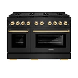 Autograph Edition 48 in. 8 Burner Gas Range in Black Stainless Steel and Polished Gold Accents