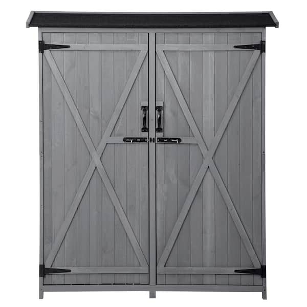 Unbranded 55.1 in. W x 20 in. D x 63.8 in. H Gray Wood Tilting Outdoor Storage Cabinet Shed with 3-Tiers Of Backyard Shelves