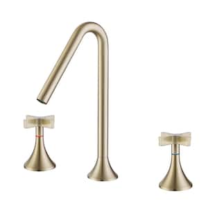 8 in. Widespread Double Handle Bathroom Faucet 3 Holes Brass Modern Sink Basin Faucets in Brushed Gold