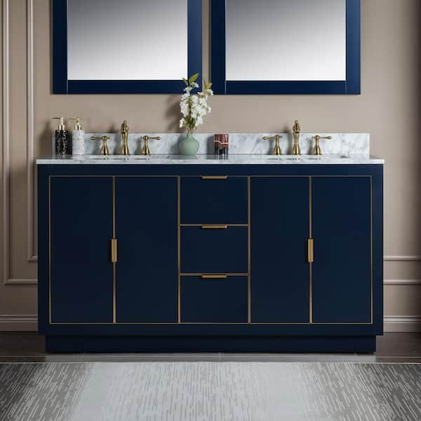 WOODBRIDGE Venice 61 in.W x 22 in.D x 38 in.H Bath Vanity in Navy Blue ...