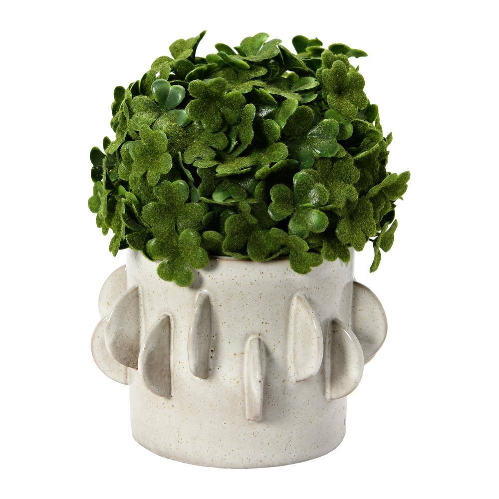Handmade White Stoneware Planter with Reactive Glaze Finish