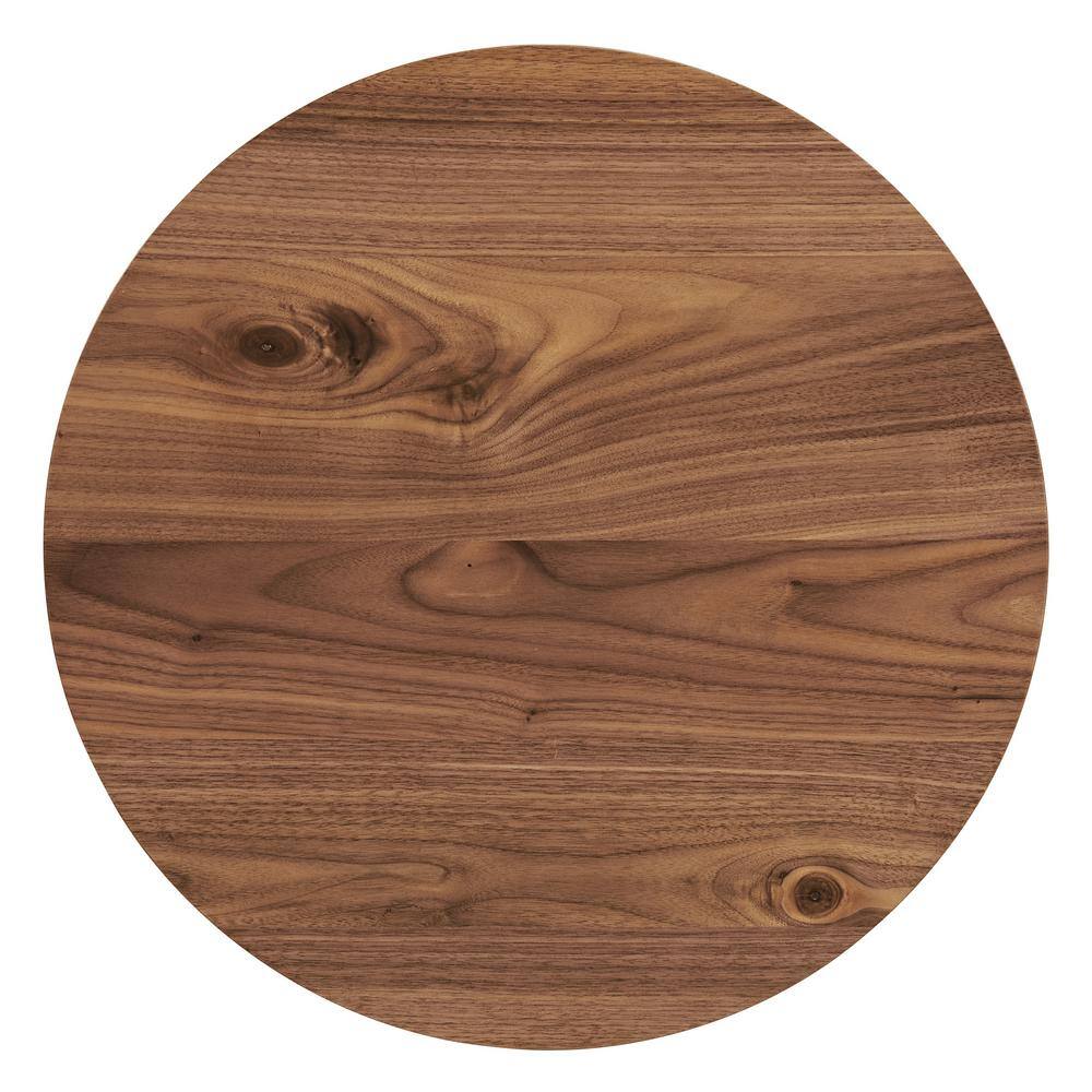 Walnut and Black Round MDF Top Industrial End Table