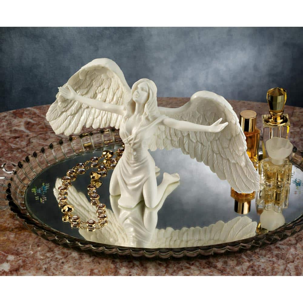 Off-White Resin Angel Statue with 9-Inch Wingspan