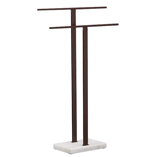 Bathroom Freestanding Towel Rack 2-Tier 33 in. H with Marble Base 18/8 Stainless Steel Brushed Bronze
