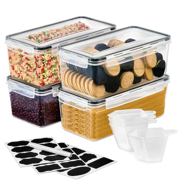 Large Food Storage Containers-Pack of 4 with Air Tight, 4-Way Snap Lids