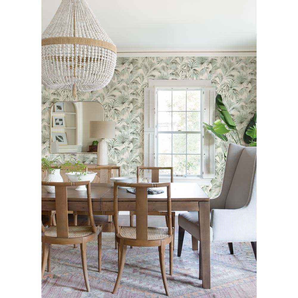 Manaus Aqua and Moss Green Palm Frond Pre-pasted Wallpaper