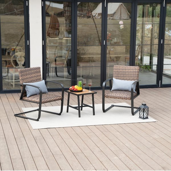 3-Piece Wicker Patio Conversation Set with 2 Pillows