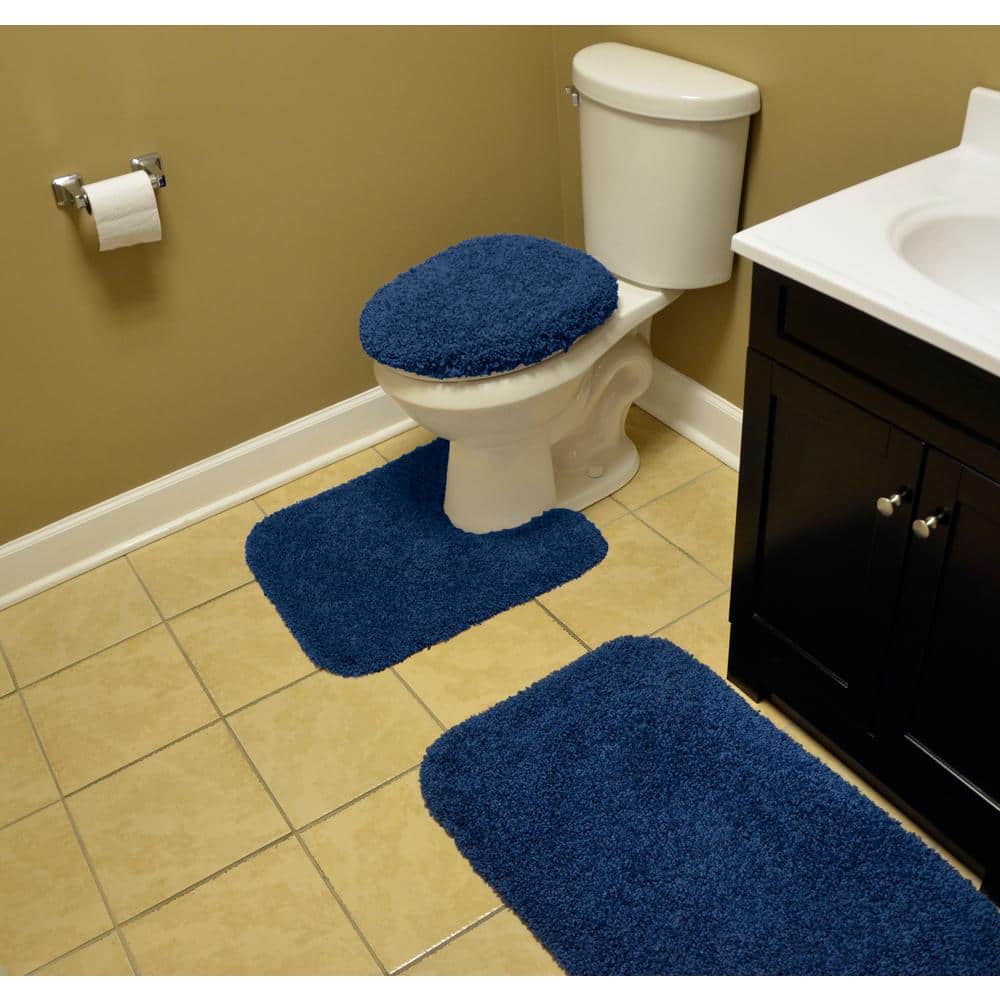 Navy Shaggy Nylon 3-Piece Bath Rug Set