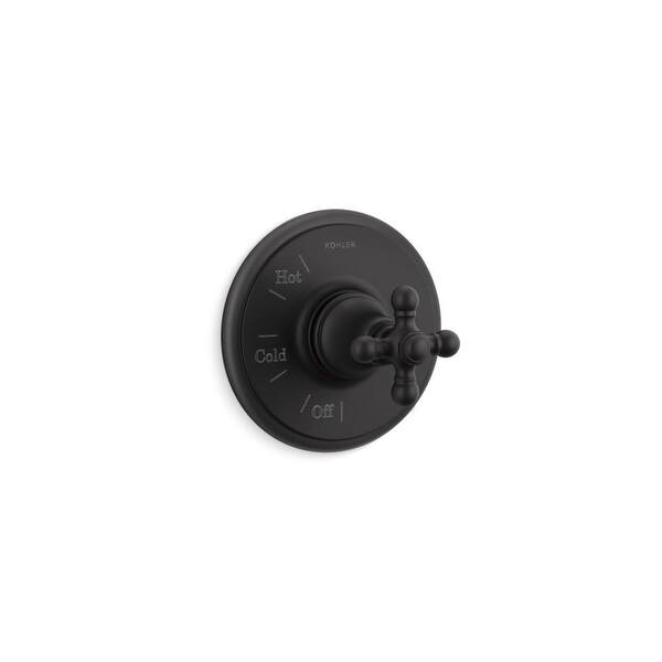 KOHLER Artifacts 1-Handle Rite-Temp Valve Trim with Cross Handle in Matte Black