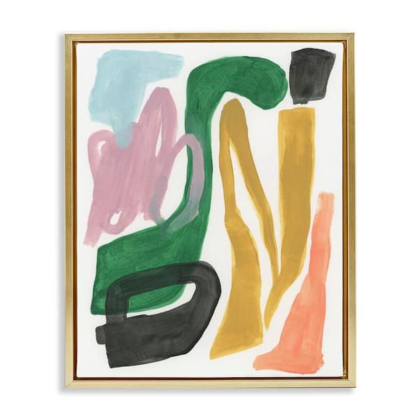 Bright Contemporary Shapes by June Erica Vess Gold Floater Frame Abstract Graphic Art Print 31 in. x 25 in.
