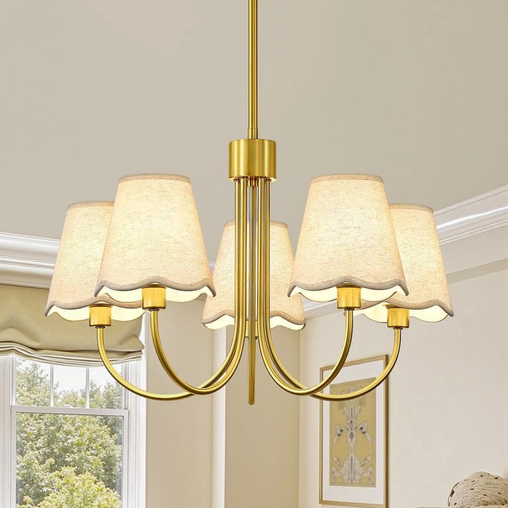 KAISITE 5-Light Indoor Light Luxury Style Gold Arm Fabric Shade