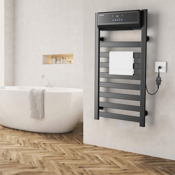 Unbranded 8-Bar Wall Mounted Electric Plug-in Towel Warmer with Space Heaters Heated Towel Rack for Bathroom in Matte Black