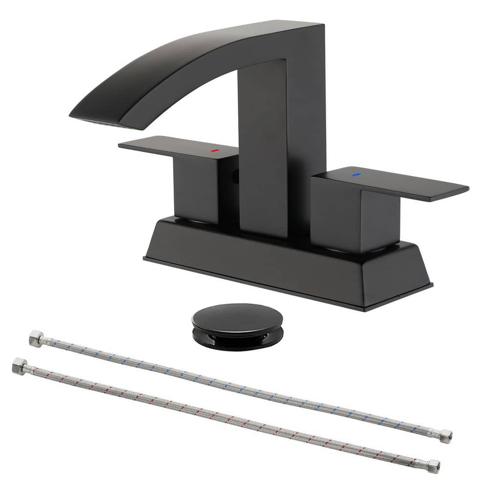 4 in. Centerset Double Handle Waterfall Bathroom Faucet with Drain Kit, 2-H