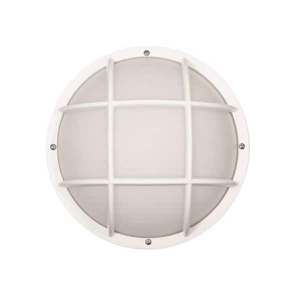 SOLUS Bulkhead 1-Light White 3000K ENERGY STAR LED Outdoor Wall Mount Sconce with Durable Frosted Polycarbonate Lens