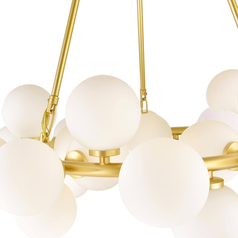 Arya 39" White and Gold Metal Chandelier with Frosted Glass