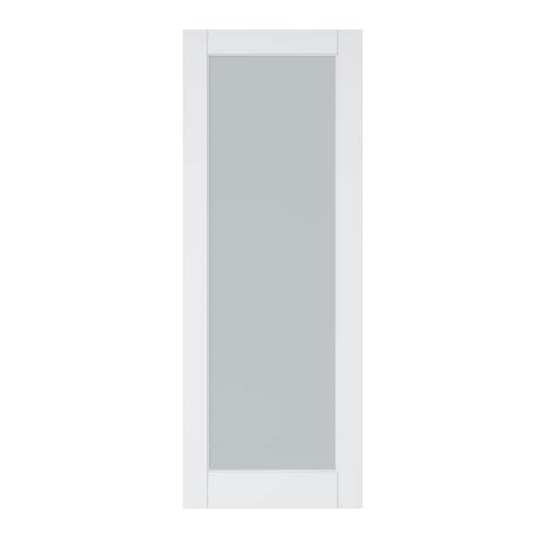 ARK DESIGN 30 in. x 80 in. White Primed 1-Tempered Frosted Glass Lite Pocket Door Slab, Standard Door, without Pocket Door Frame