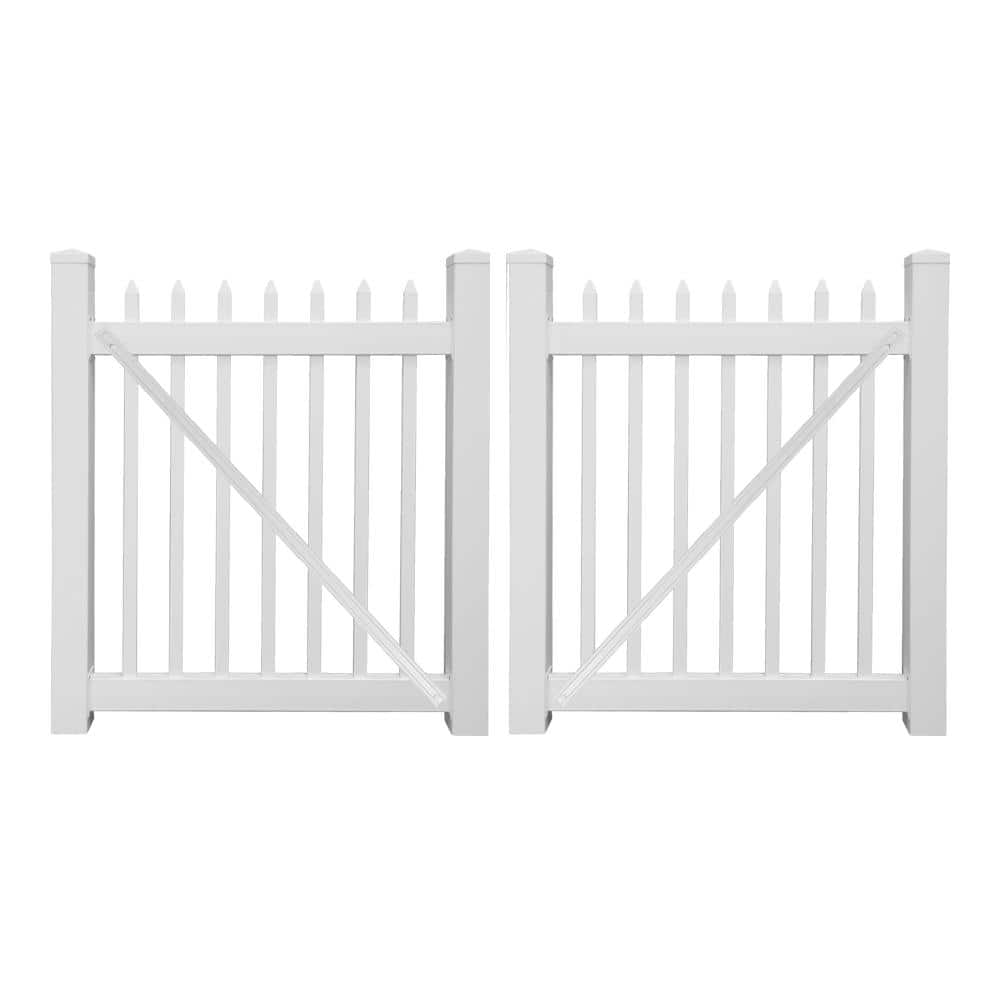 Weatherables Abbington 10 ft. W x 4 ft. H White Vinyl Picket Fence Double Gate Kit Includes Gate