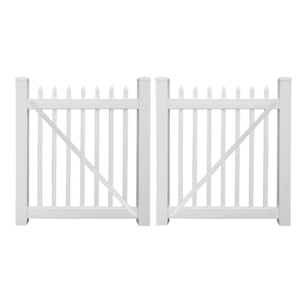 Weatherables Abbington 8 ft. W x 4 ft. H White Vinyl Picket Double Fence Gate Kit