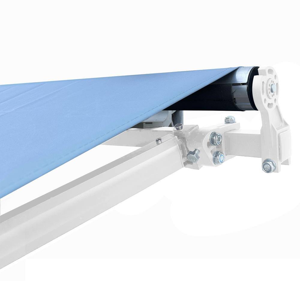 Sky Blue Motorized Retractable Patio Awning with White Frame
