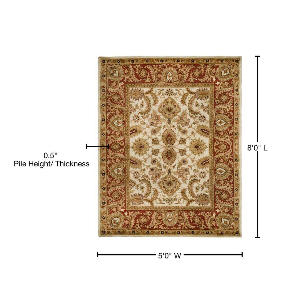 Ivory and Red Hand-Tufted Wool Rectangular Area Rug 5'x8'